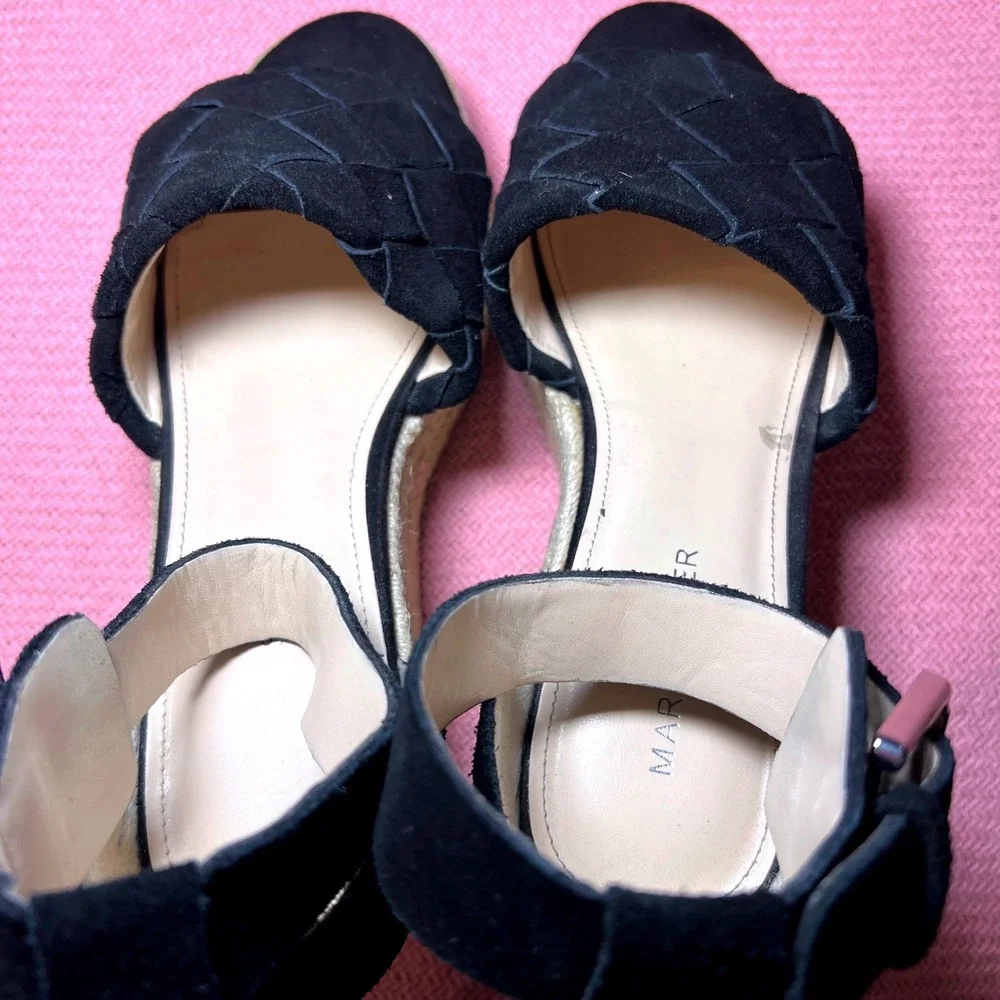 Marc Fisher Vixta Black Suede Woven Espadrille Wedge Sandals 8.5M